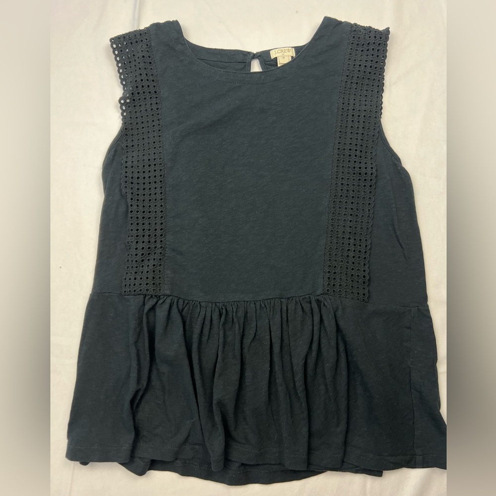 J.Crew Black Sleeveless Eyelet Trim Peplum Babydoll Top Women’s Medium